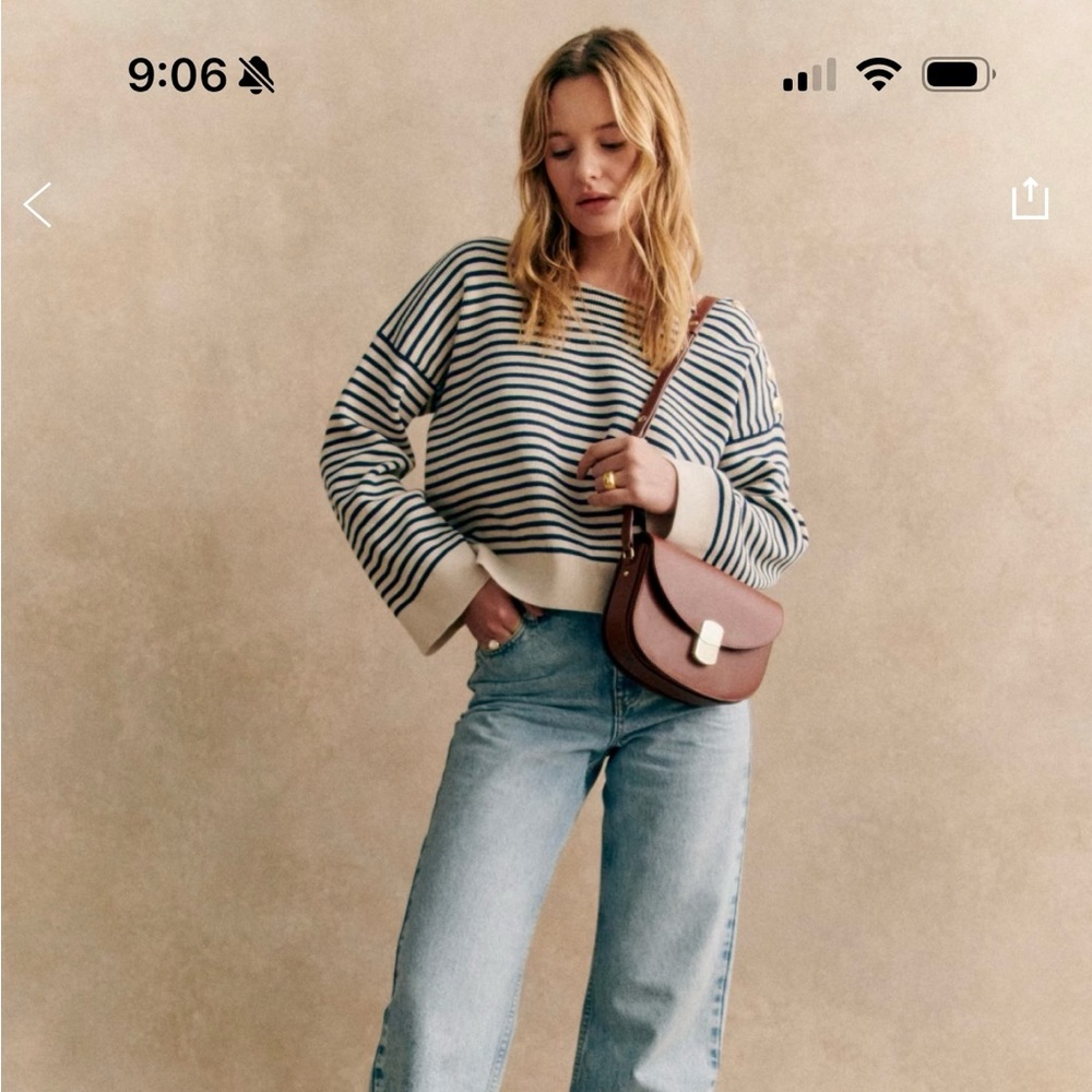 Sezane Navy and Cream Striped Sweater